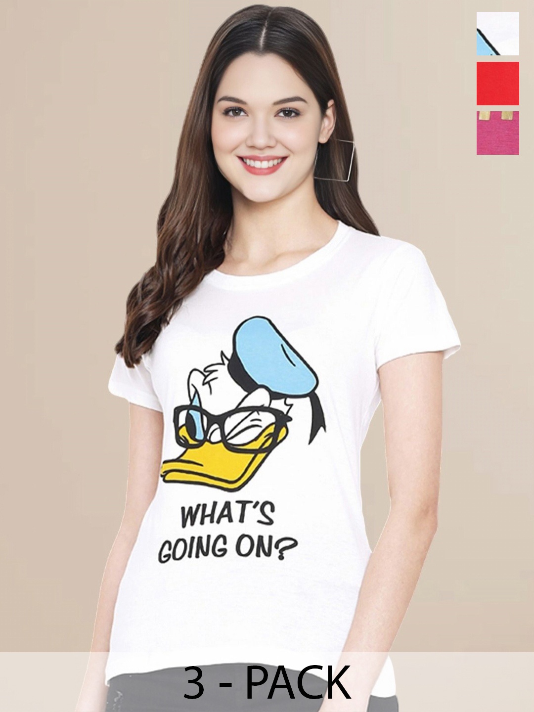 Metronaut Women Pack Of 3 Typography Printed Round Neck Cotton Donald Duck T-shirts, Red
Metronaut Women Pack Of 3 Typography Printed Round Neck Cotton Donald Duck T-shirts, Red