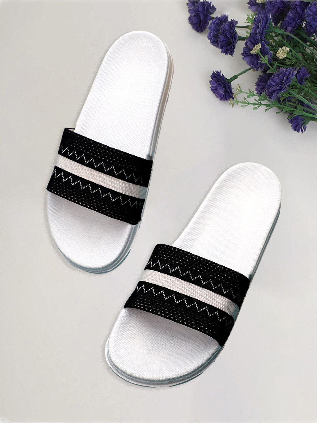 KAPYANSH Men ZigZag Printed Sliders, White
KAPYANSH Men ZigZag Printed Sliders, White