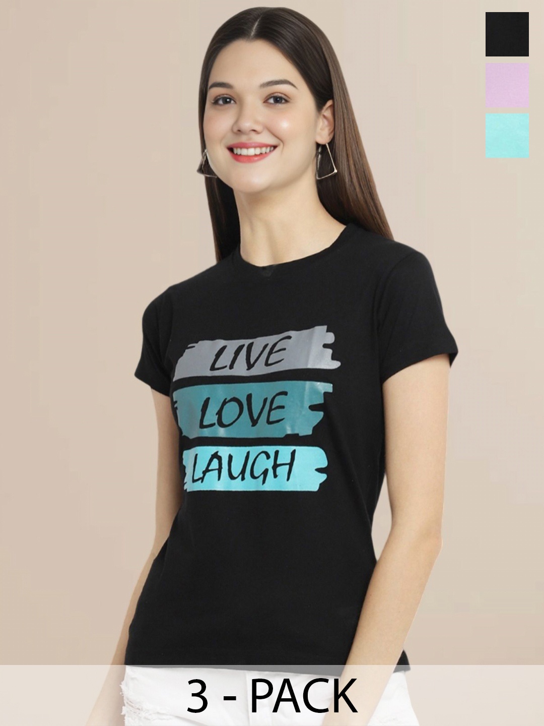 Metronaut Women Pack Of 3 Typography Printed Round Neck Cotton T-shirts, Turquoise blue
Metronaut Women Pack Of 3 Typography Printed Round Neck Cotton T-shirts, Turquoise blue