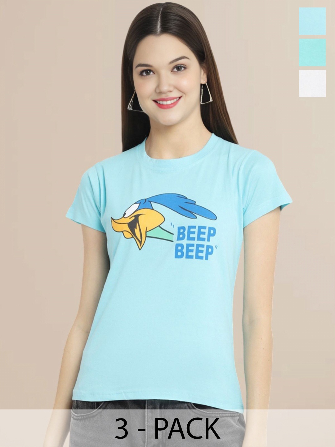 Metronaut Women Pack Of 3 Typography Printed Round Neck Cotton Looney Tunes T-shirts, Turquoise blue
Metronaut Women Pack Of 3 Typography Printed Round Neck Cotton Looney Tunes T-shirts, Turquoise blue