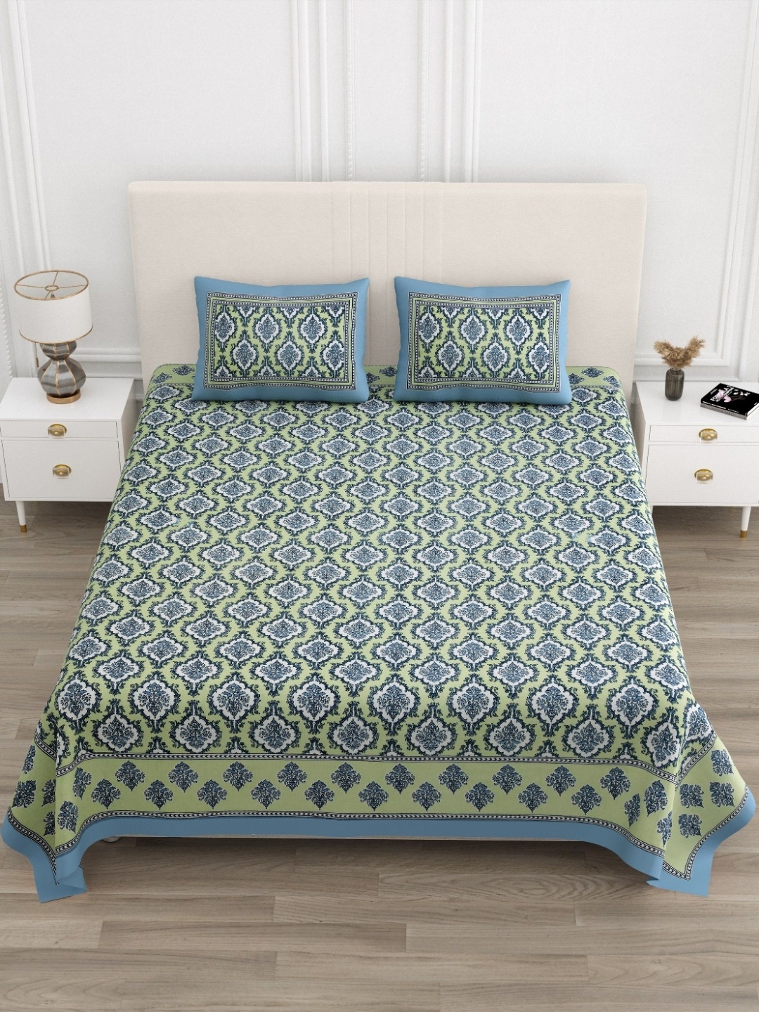 Jinaya's Green Ethnic Motifs Printed Pure Cotton 210 TC King Bedsheet Set 2.74 m x 2.28 m
Jinaya's Green Ethnic Motifs Printed Pure Cotton 210 TC King Bedsheet Set 2.74 m x 2.28 m