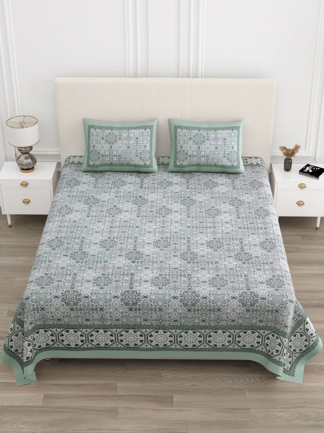 Jinaya's Green Ethnic Motifs Printed Pure Cotton 210 TC King Bedsheet Set 2.74 m x 2.28 m
Jinaya's Green Ethnic Motifs Printed Pure Cotton 210 TC King Bedsheet Set 2.74 m x 2.28 m