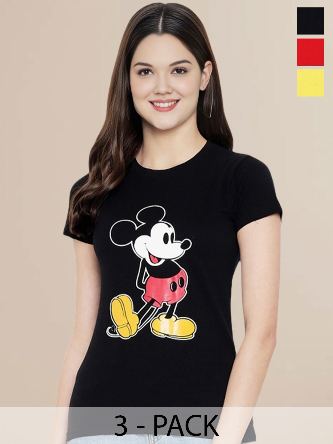 Metronaut Women Pack Of 3 Typography Printed Round Neck Cotton Mickey Mouse T-shirts, Yellow
Metronaut Women Pack Of 3 Typography Printed Round Neck Cotton Mickey Mouse T-shirts, Yellow