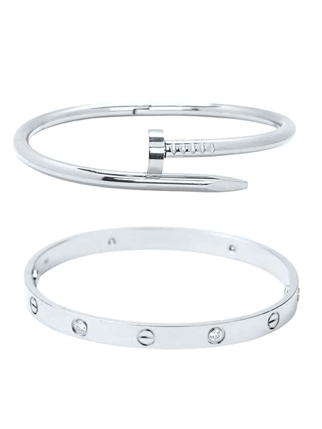 DIVASTRI Set Of 2 Silver-Plated Stone Studded Stainless Steel Anti Tarnish Kada Bracelet
DIVASTRI Set Of 2 Silver-Plated Stone Studded Stainless Steel Anti Tarnish Kada Bracelet