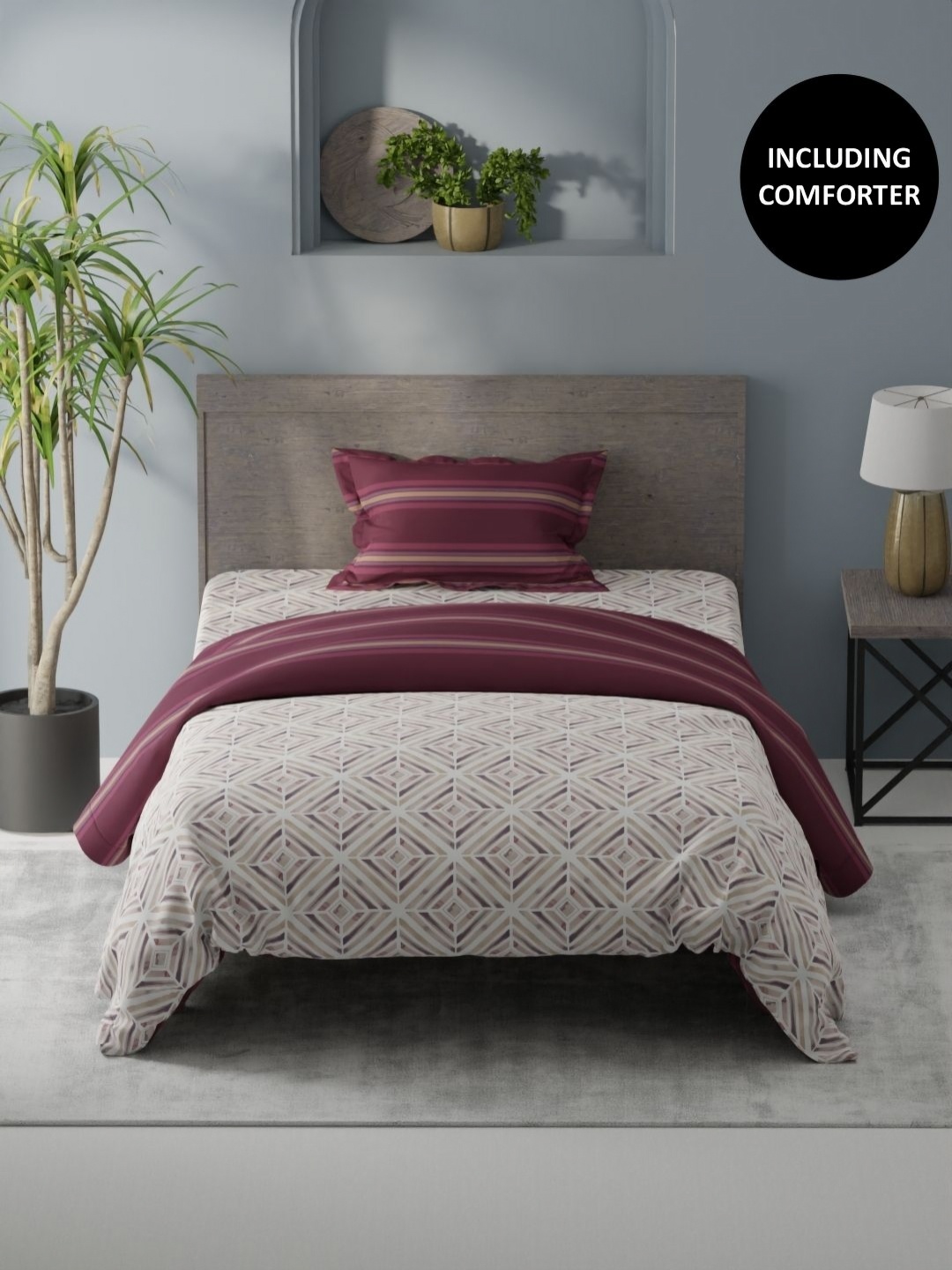 KOPA Burgundy & White 3 Pcs Printed Cotton Single Comforter With Bedsheet 1 Pillow Cover
KOPA Burgundy & White 3 Pcs Printed Cotton Single Comforter With Bedsheet 1 Pillow Cover
