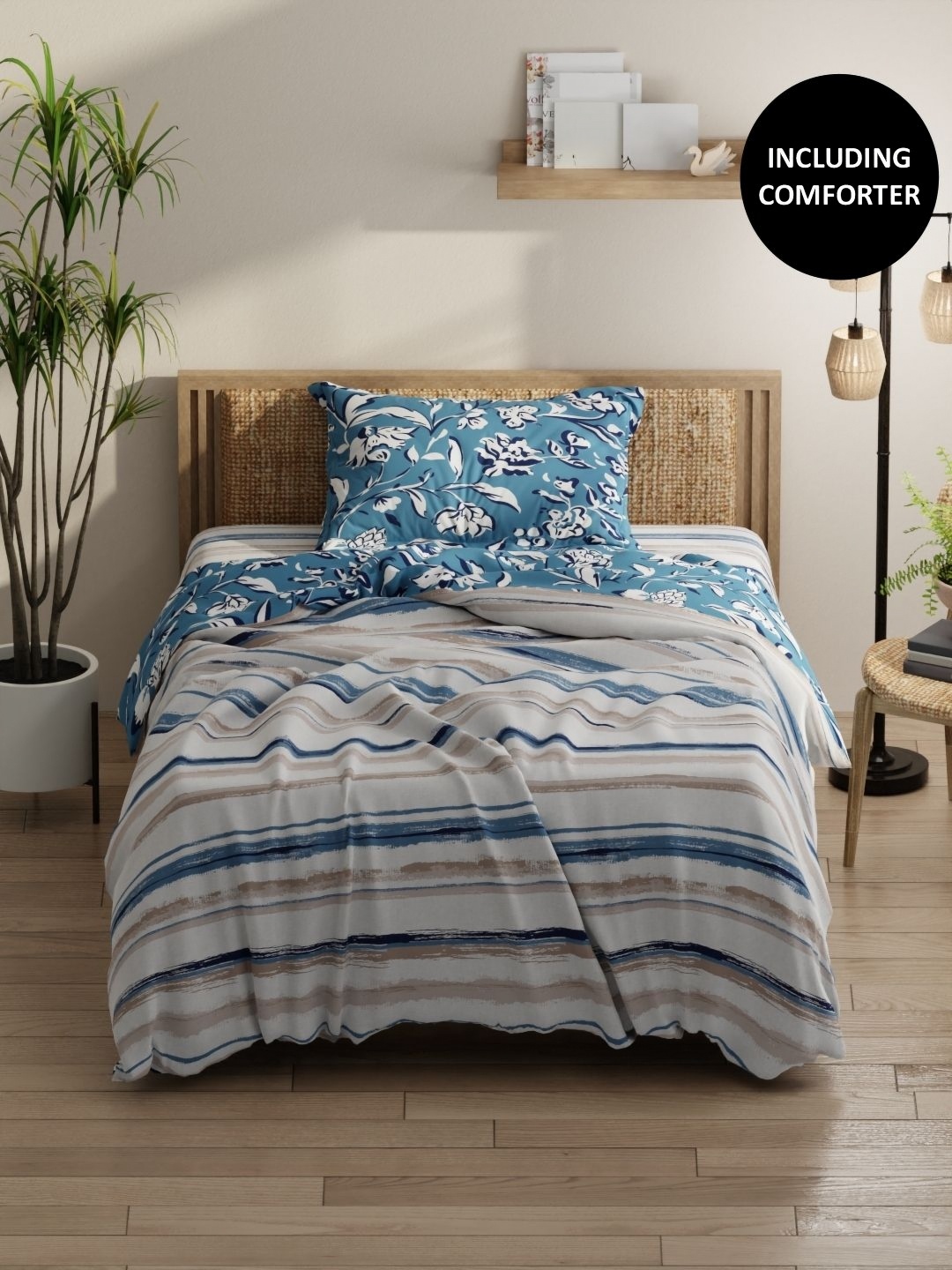 KOPA Grey & Blue 3 Pcs Floral Printed Cotton Single Comforter & Bedsheet 1 Pillow Cover
KOPA Grey & Blue 3 Pcs Floral Printed Cotton Single Comforter & Bedsheet 1 Pillow Cover