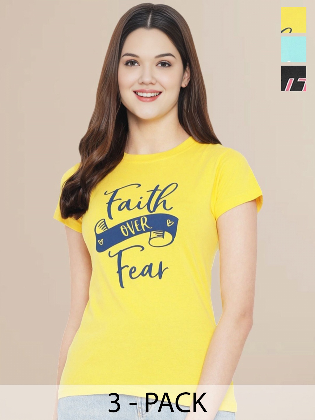 Metronaut Women Pack Of 3 Typography Printed Round Neck Cotton T-shirts, Turquoise blue
Metronaut Women Pack Of 3 Typography Printed Round Neck Cotton T-shirts, Turquoise blue