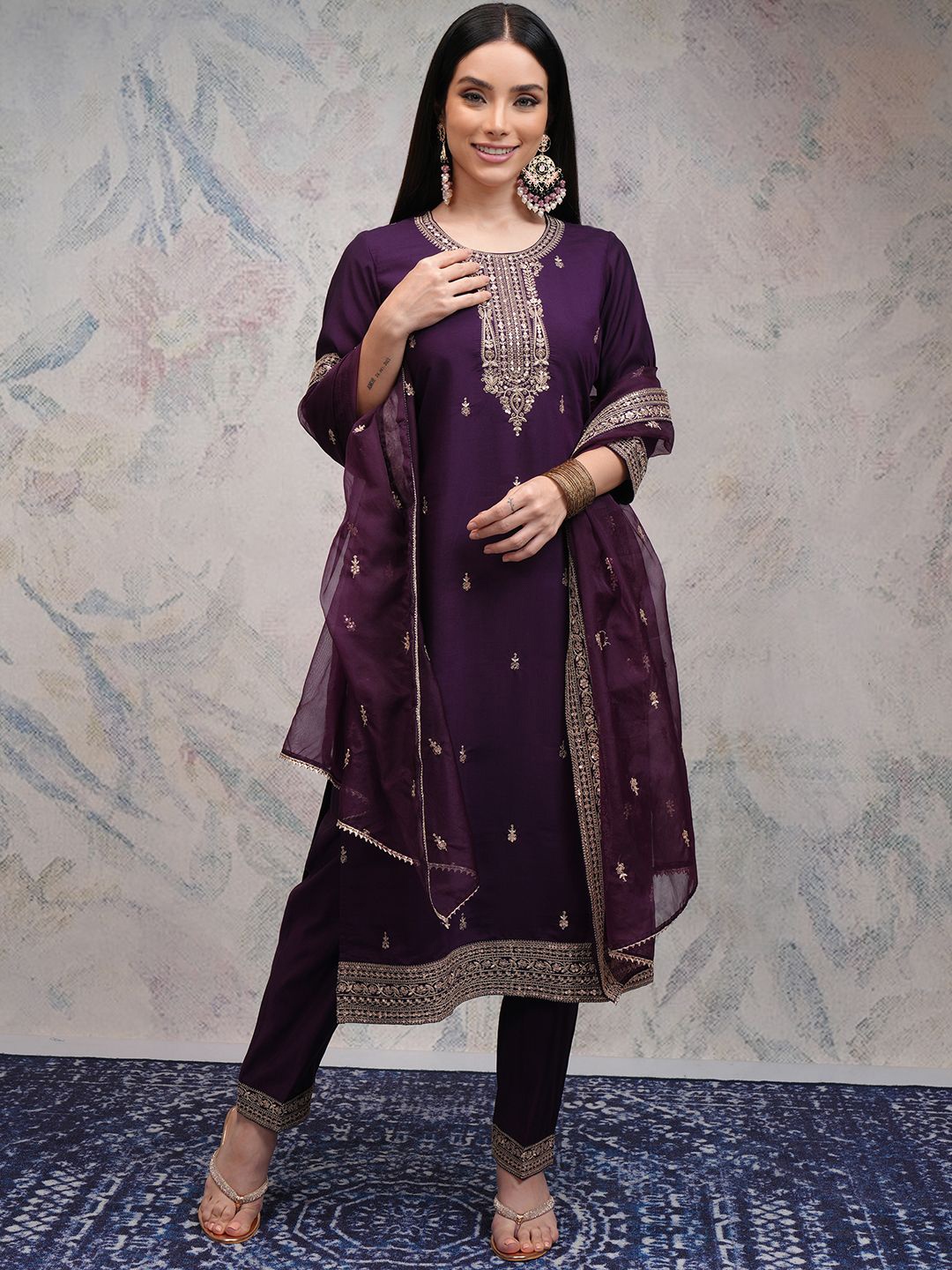 Vishudh Women Embroidered Regular Sequinned Kurta with Trousers & With Dupatta, Purple
Vishudh Women Embroidered Regular Sequinned Kurta with Trousers & With Dupatta, Purple