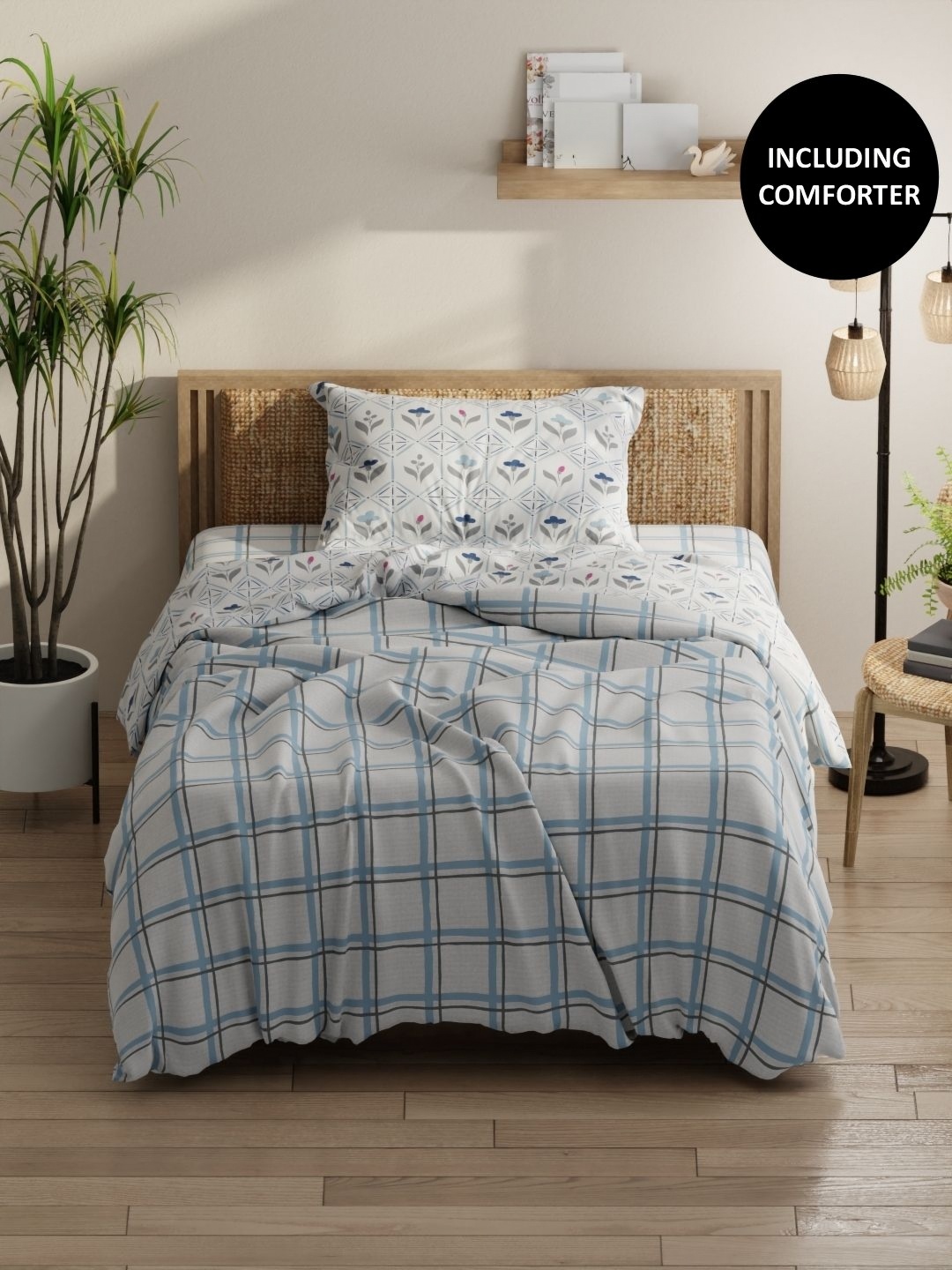 KOPA Grey & White 3 Pcs Checked Cotton Single Comforter With Bedsheet 1 Pillow Cover
KOPA Grey & White 3 Pcs Checked Cotton Single Comforter With Bedsheet 1 Pillow Cover