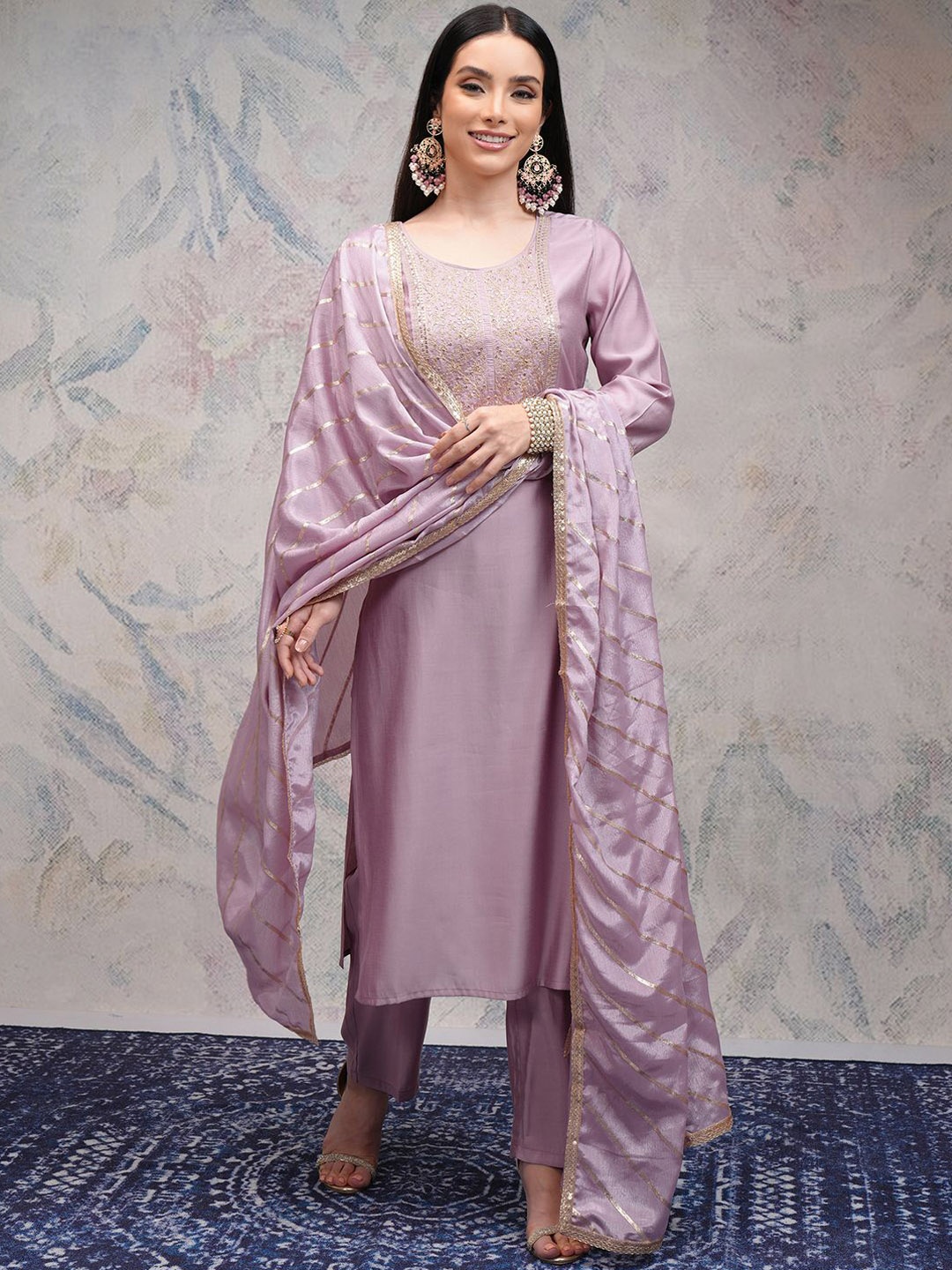 Vishudh Women Floral Yoke Design Regular Sequinned Kurta with Trousers & With Dupatta, Mauve
Vishudh Women Floral Yoke Design Regular Sequinned Kurta with Trousers & With Dupatta, Mauve