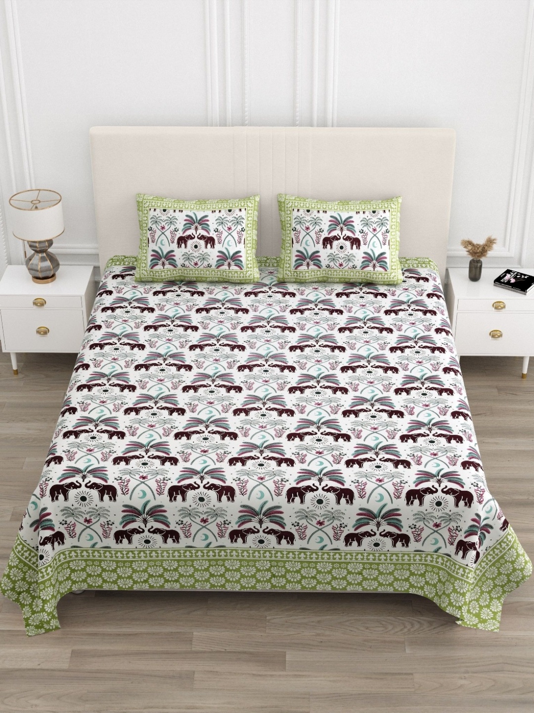 Jinaya's Green Ethnic Motifs Printed Pure Cotton 210 TC King Bedsheet Set 2.74 m x 2.28 m
Jinaya's Green Ethnic Motifs Printed Pure Cotton 210 TC King Bedsheet Set 2.74 m x 2.28 m