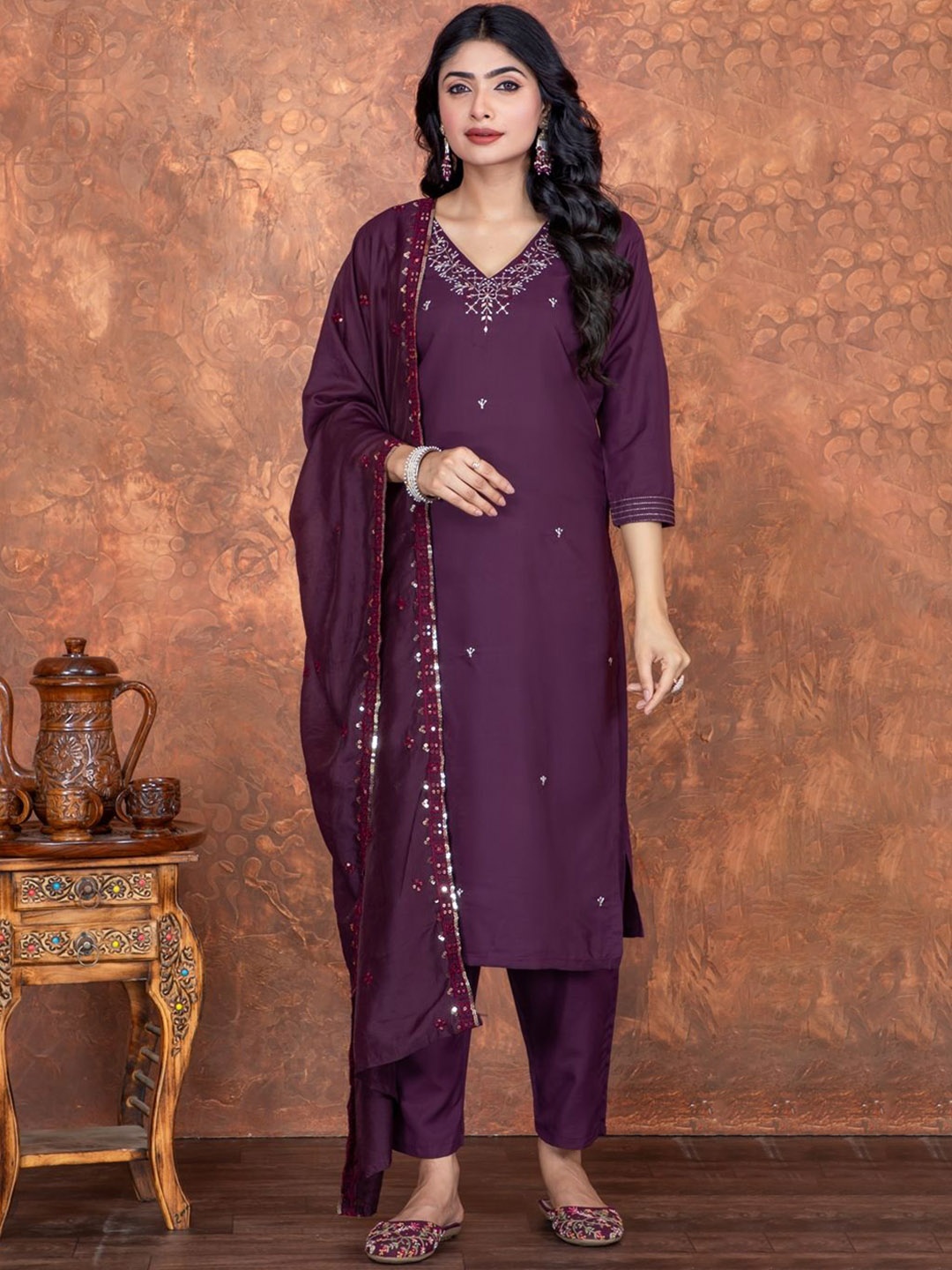 Shatanuvart Export Women Embroidered Regular Beads and Stones Kurta with Pyjamas & With Dupatta, Purple
Shatanuvart Export Women Embroidered Regular Beads and Stones Kurta with Pyjamas & With Dupatta, Purple