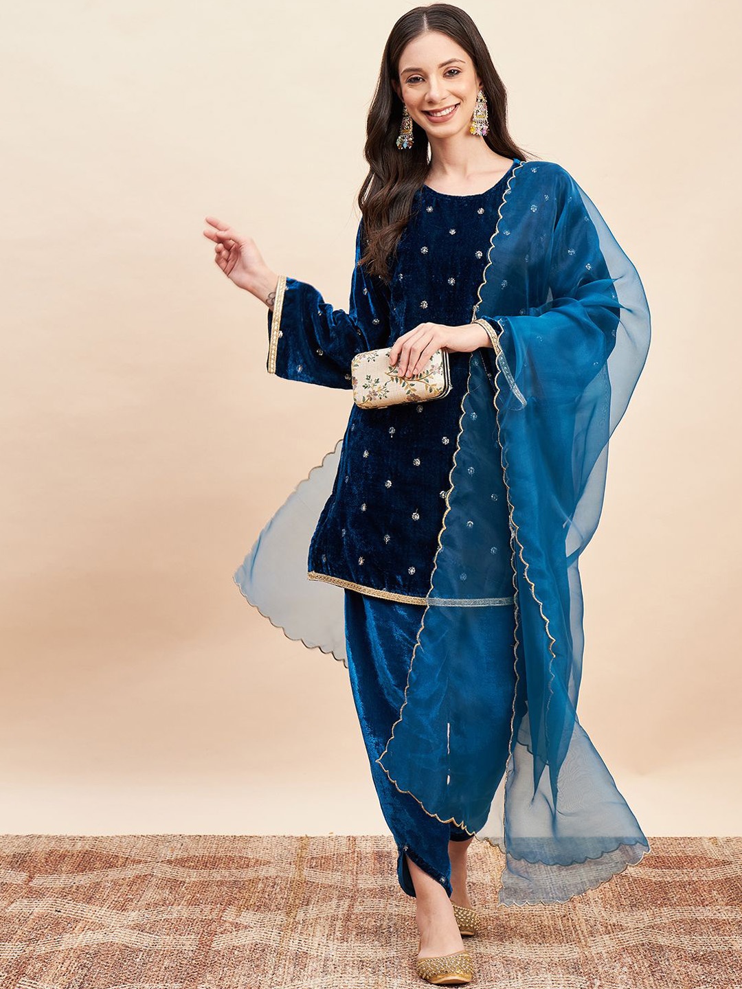 Fabway Clothing Women Embroidered Regular Velvet Kurta with Dhoti Pants & With Dupatta, Blue
Fabway Clothing Women Embroidered Regular Velvet Kurta with Dhoti Pants & With Dupatta, Blue