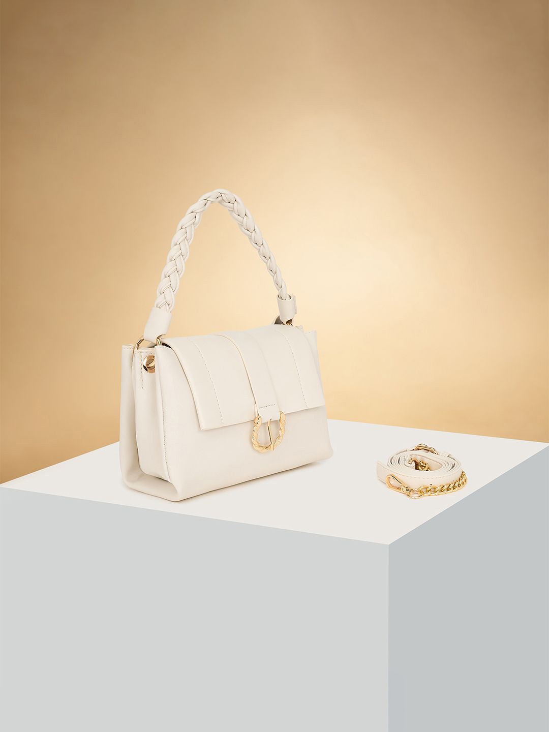 Forever Glam by Pantaloons Colourblocked PU Structured Shoulder Bag with Bow Detail, Off white
Forever Glam by Pantaloons Colourblocked PU Structured Shoulder Bag with Bow Detail, Off white