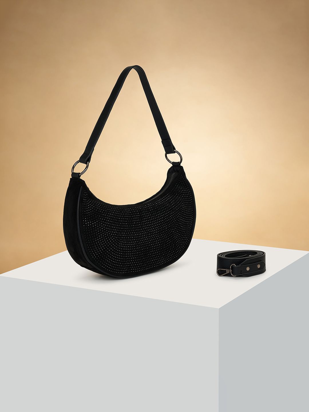 Forever Glam by Pantaloons Colourblocked Suede Structured Shoulder Bag with Applique, Black
Forever Glam by Pantaloons Colourblocked Suede Structured Shoulder Bag with Applique, Black