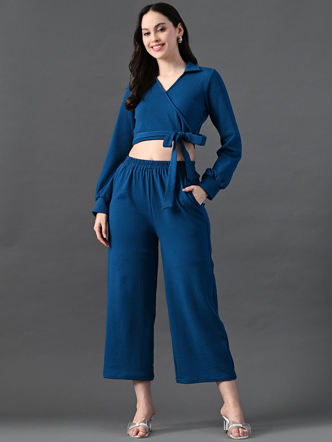 The Roadster Lifestyle Co Ribbed V-Neck Long Sleeve Crop Top & Trouser Co-Ords, Blue
The Roadster Lifestyle Co Ribbed V-Neck Long Sleeve Crop Top & Trouser Co-Ords, Blue