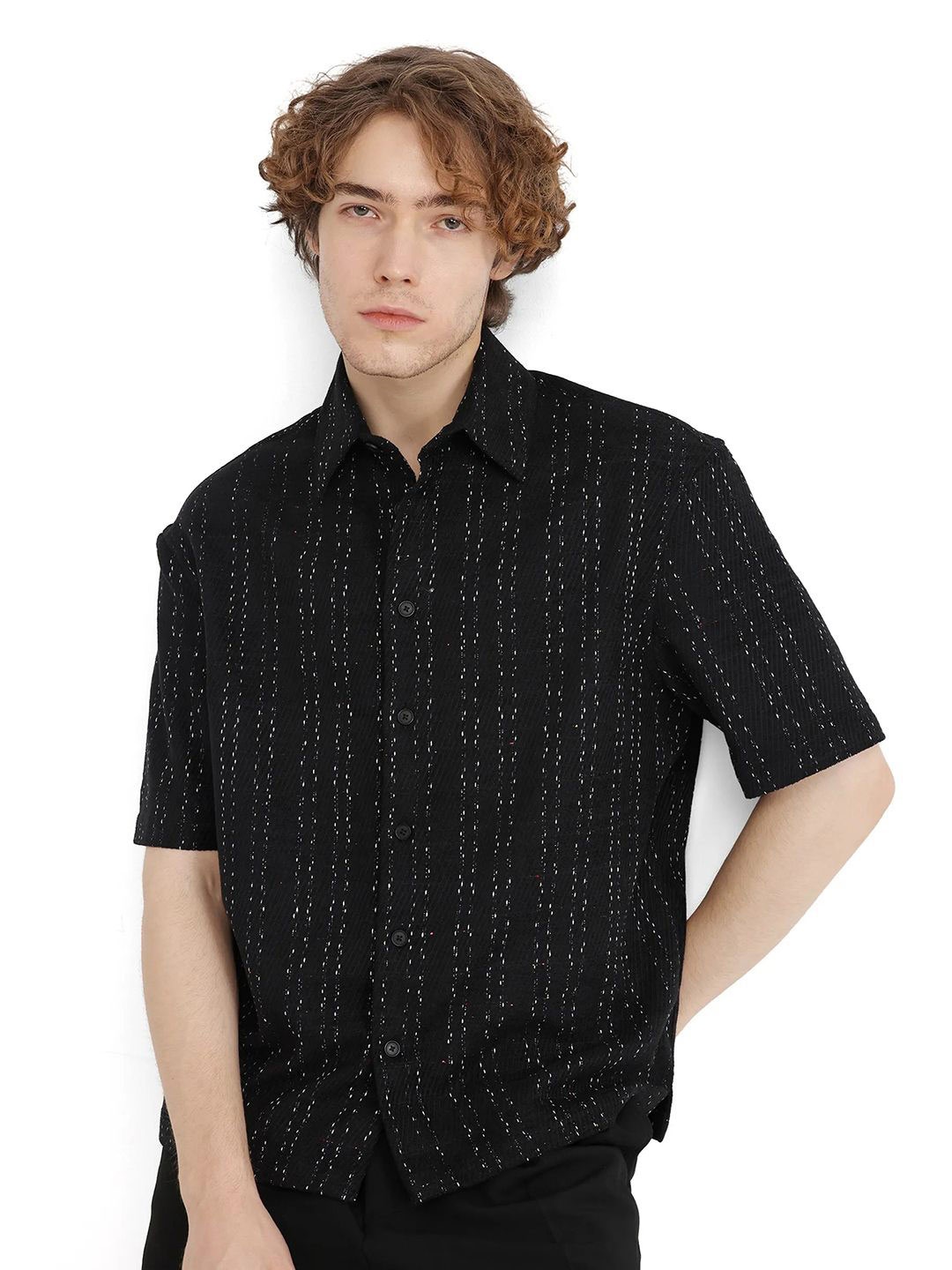 RARE RABBIT Men Comfort Fit Spread Collar Vertical Striped Cotton Casual Shirt, Black
RARE RABBIT Men Comfort Fit Spread Collar Vertical Striped Cotton Casual Shirt, Black