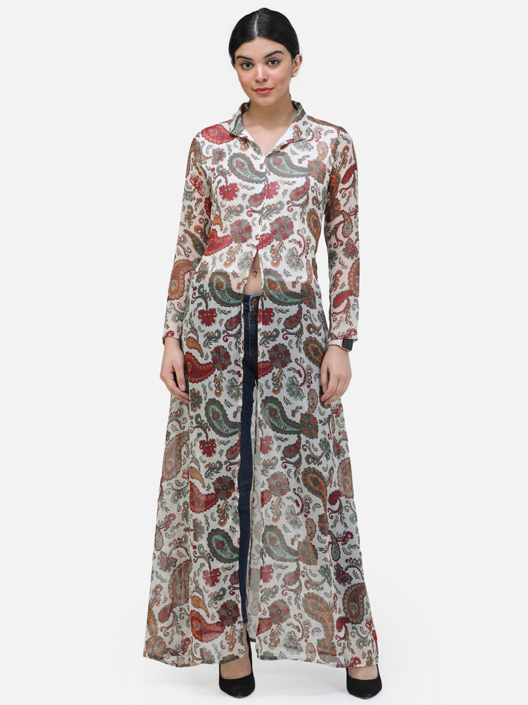 BAESD Floral Print Mandarin Collar Chiffon Maxi Longline Top, Multi
BAESD Floral Print Mandarin Collar Chiffon Maxi Longline Top, Multi