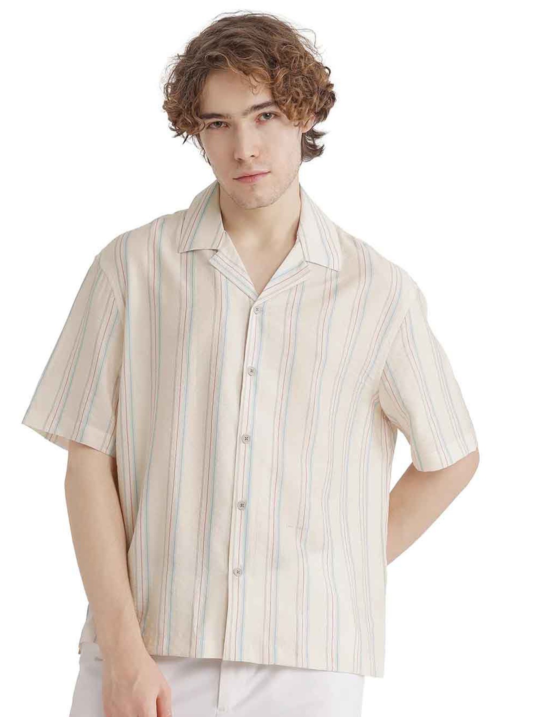 RARE RABBIT Men Comfort Cuban Collar Vertical Striped Cotton Boxy Casual Shirt, Off white
RARE RABBIT Men Comfort Cuban Collar Vertical Striped Cotton Boxy Casual Shirt, Off white