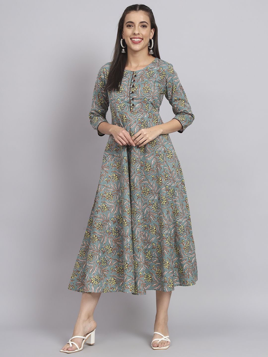HERE&NOW Green and Yellow Round Neck Floral Printed Fit and Flare Cotton Ethnic Dress
HERE&NOW Green and Yellow Round Neck Floral Printed Fit and Flare Cotton Ethnic Dress