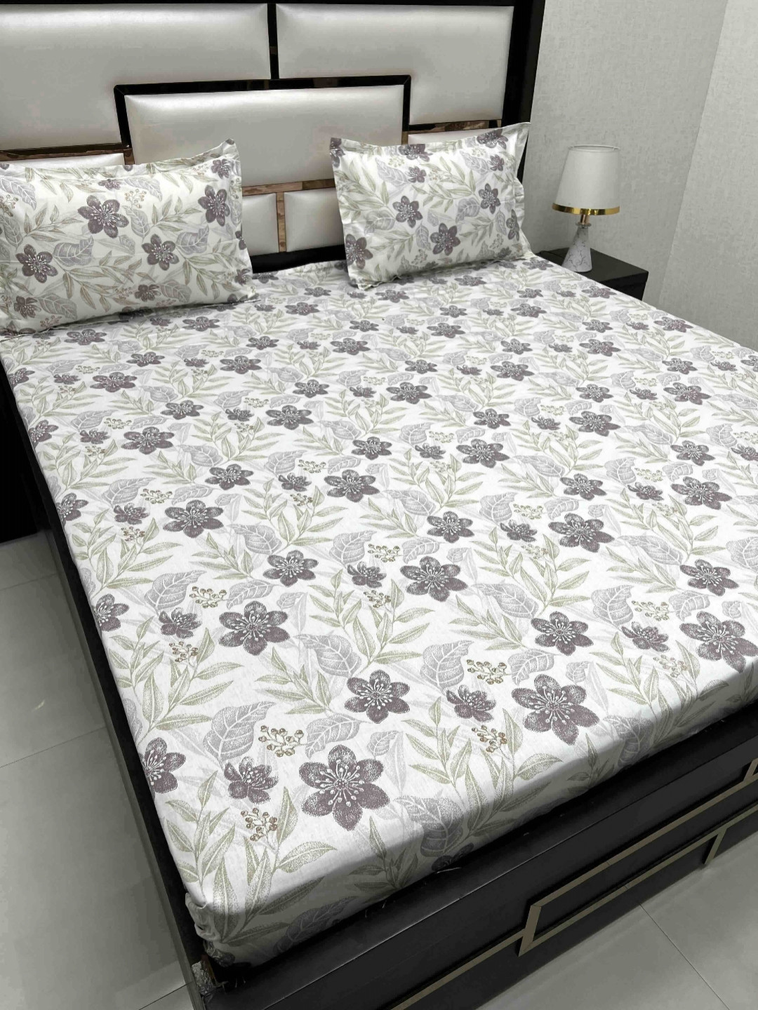 Pure Decor White & Grey Floral King Bedsheet with 2 Pillow Covers 
Pure Decor White & Grey Floral King Bedsheet with 2 Pillow Covers