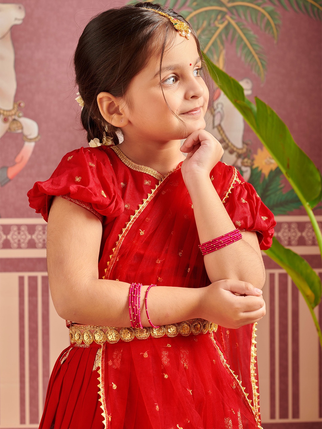 MASTARANG Girls Embroidered Puffed Sleeves Ready to Wear Lehenga & Blouse With Dupatta, Red
MASTARANG Girls Embroidered Puffed Sleeves Ready to Wear Lehenga & Blouse With Dupatta, Red