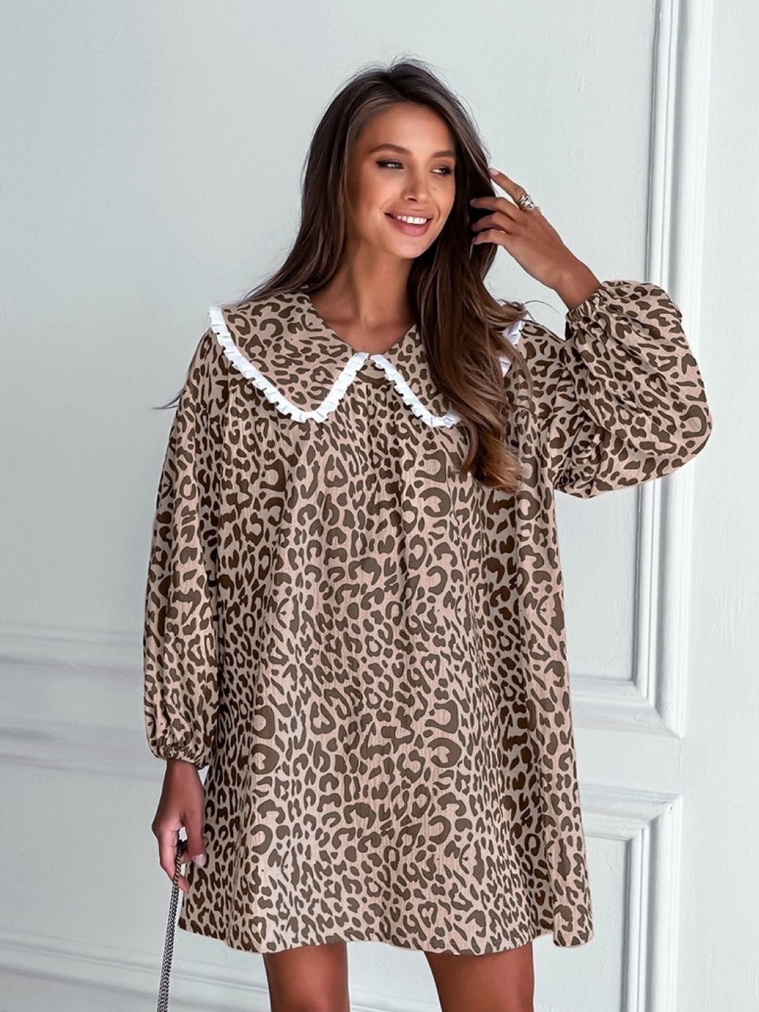 StyleCast Women Cotton Animal Print Peter Pan Collar Puff Sleeve A-Line Dress, Brown
StyleCast Women Cotton Animal Print Peter Pan Collar Puff Sleeve A-Line Dress, Brown
