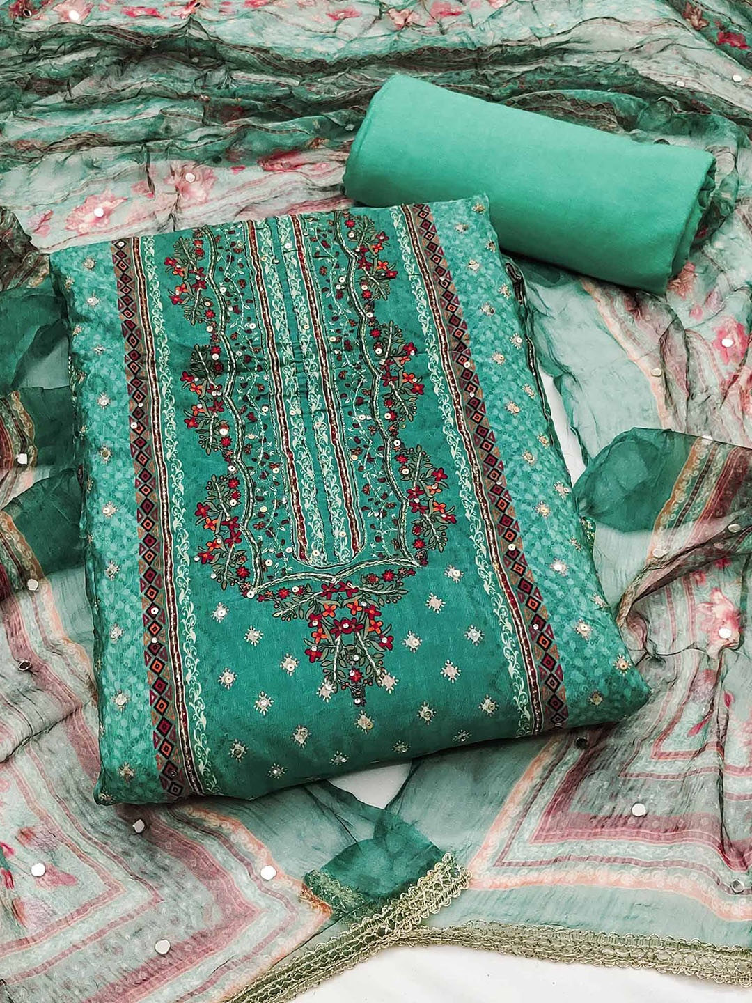 Peachmode Embroidered With Printed Sequinned Work Crepe Unstitched Dress Material, Green
Peachmode Embroidered With Printed Sequinned Work Crepe Unstitched Dress Material, Green