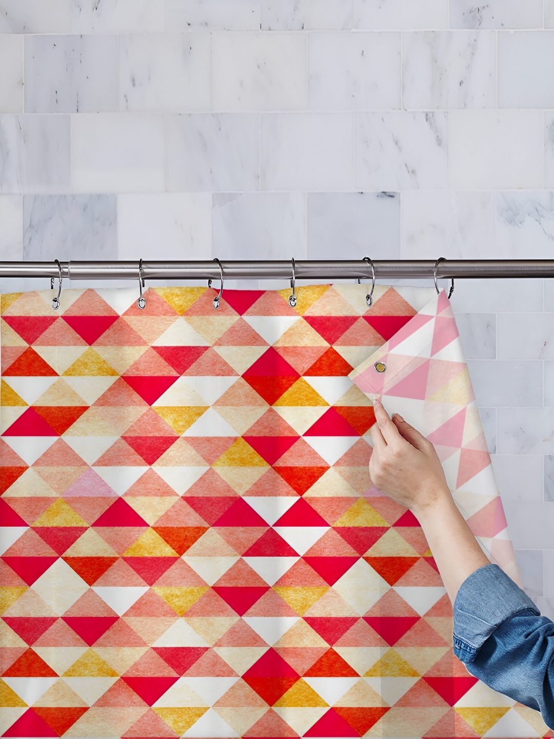 ArtzFolio Orange Coloured & Red Geometric Printed Waterproof Polyester Shower Curtain
ArtzFolio Orange Coloured & Red Geometric Printed Waterproof Polyester Shower Curtain