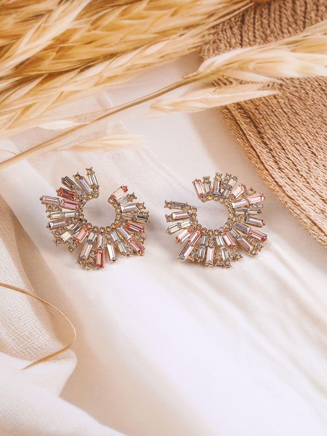 Rubans 18K Gold-Plated Multi-Stone Studded Radiant Fan-Shaped Statement Stud Earrings
Rubans 18K Gold-Plated Multi-Stone Studded Radiant Fan-Shaped Statement Stud Earrings
