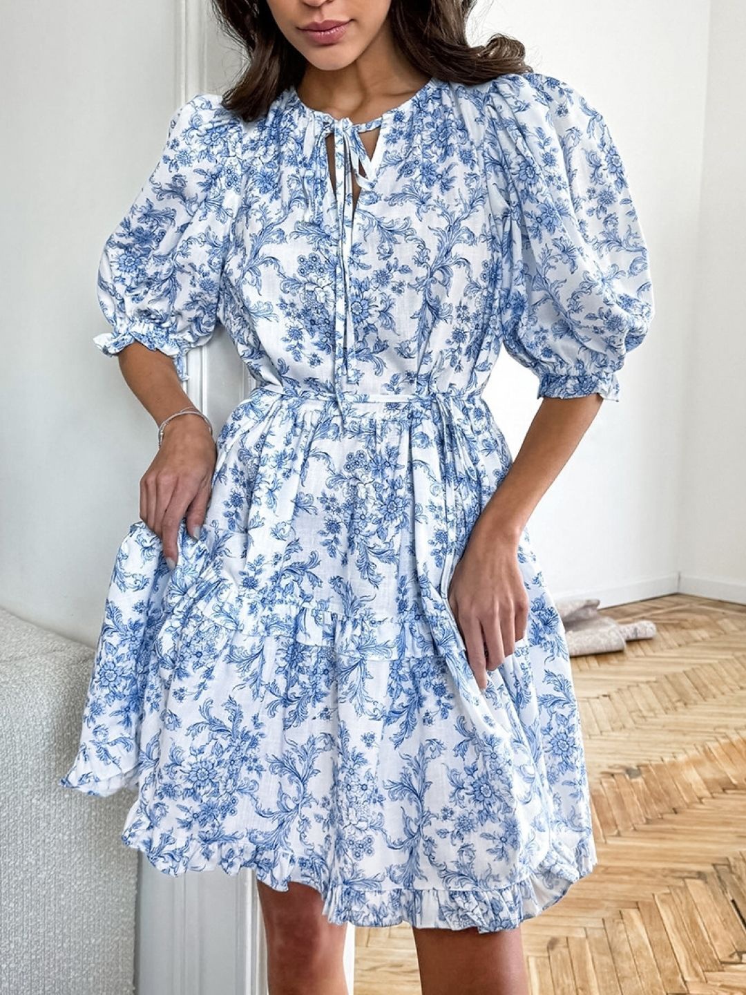 StyleCast Women Floral Printed Tie-Up Neck Puff Sleeve Fit - Flare Dress, Blue
StyleCast Women Floral Printed Tie-Up Neck Puff Sleeve Fit - Flare Dress, Blue
