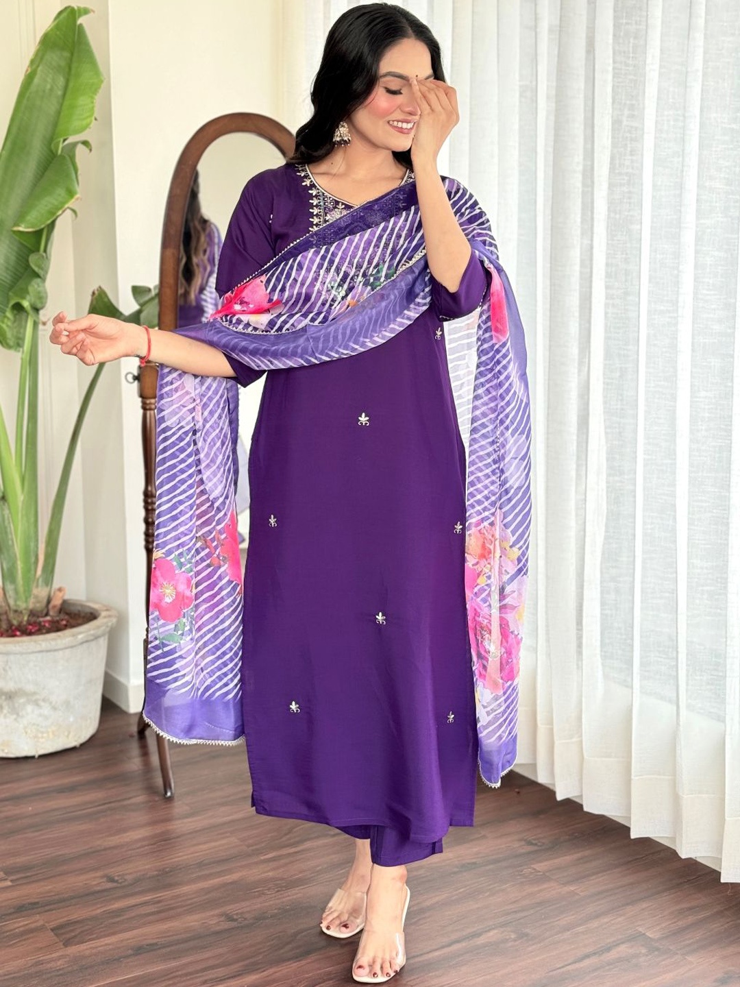KALINI Ethnic Motifs Embroidered Gotta Patti Straight Kurta with Trousers & Dupatta, Blue
KALINI Ethnic Motifs Embroidered Gotta Patti Straight Kurta with Trousers & Dupatta, Blue