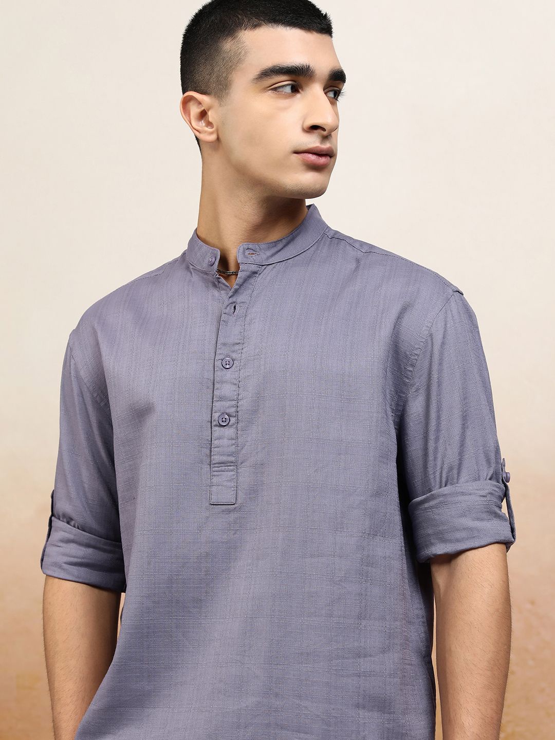 HIGHLANDER Men Dobby Textured Solid Mandarin Collar Roll Up Sleeve Relaxed Shirt, Lavender
HIGHLANDER Men Dobby Textured Solid Mandarin Collar Roll Up Sleeve Relaxed Shirt, Lavender