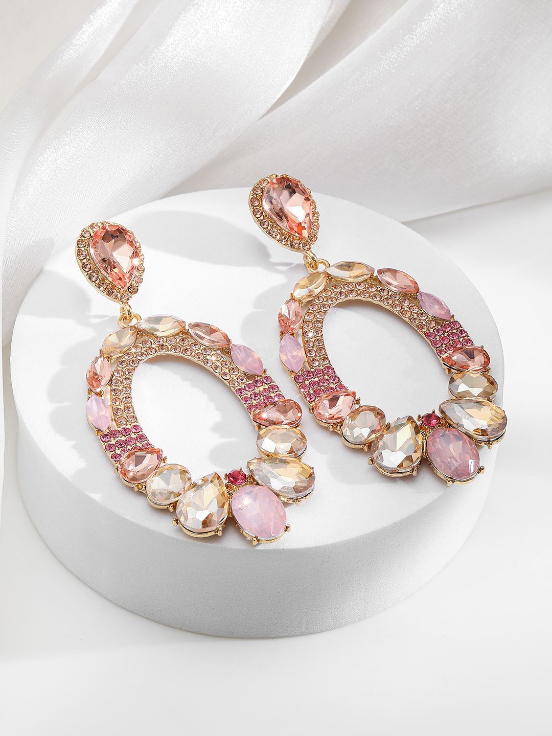 Rubans 18K Gold-Plated Oval Pink & Champagne Crystal Studded Statement Dangle Earrings
Rubans 18K Gold-Plated Oval Pink & Champagne Crystal Studded Statement Dangle Earrings
