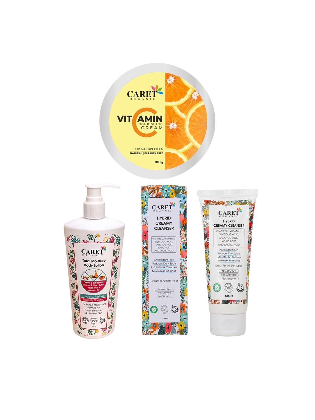 CARET ORGANIC Set of 3 Vitamin C Cream, Cleanser Face Wash & Total Moisture Body Lotion, White
CARET ORGANIC Set of 3 Vitamin C Cream, Cleanser Face Wash & Total Moisture Body Lotion, White