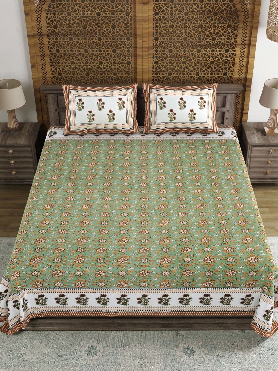 BLOCKS OF INDIA Green & White Ethnic Motifs 120 TC King Bedsheet Set 2.18 m x 2.64 m
BLOCKS OF INDIA Green & White Ethnic Motifs 120 TC King Bedsheet Set 2.18 m x 2.64 m
