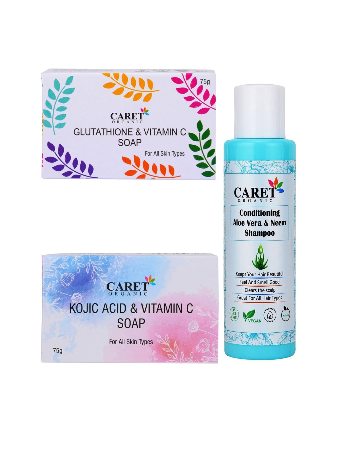CARET ORGANIC Set Of 3 Vitamin C Soap- 75 g- Neem Shampoo- 100 ml & Kojic Acid Soap- 75 g, White
CARET ORGANIC Set Of 3 Vitamin C Soap- 75 g- Neem Shampoo- 100 ml & Kojic Acid Soap- 75 g, White