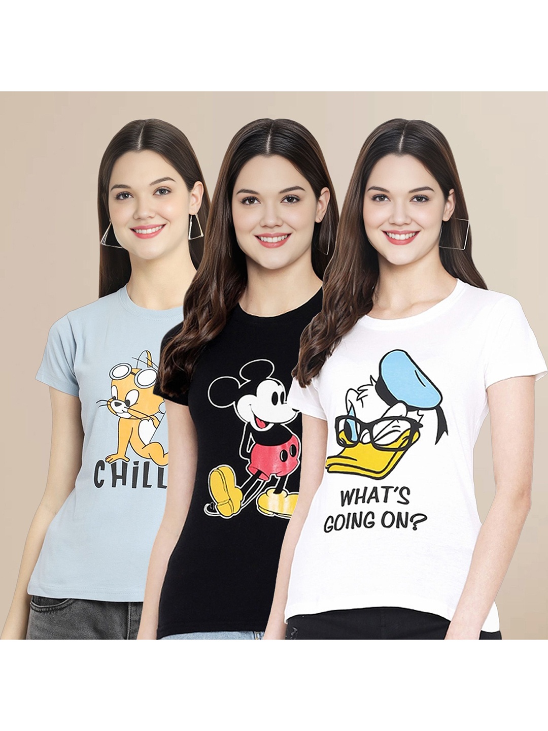 Metronaut Women Pack Of 3 Graphic Printed Round Neck Cotton Donald Duck T-shirts, Blue
Metronaut Women Pack Of 3 Graphic Printed Round Neck Cotton Donald Duck T-shirts, Blue