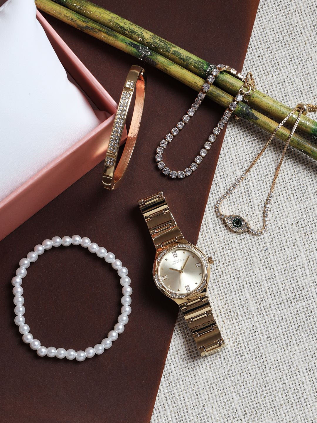 French Connection Women Embellished Dial & Stainless Steel Bracelet Style Watch FCB6GM, Gold
French Connection Women Embellished Dial & Stainless Steel Bracelet Style Watch FCB6GM, Gold