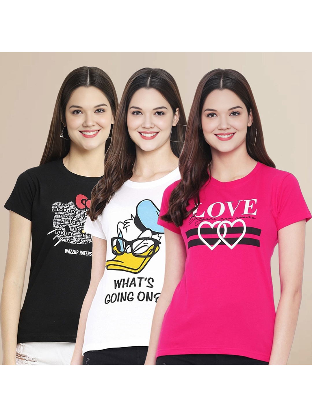 Metronaut Women Pack Of 3 Graphic Printed Round Neck Cotton Donald Duck T-shirts, Black
Metronaut Women Pack Of 3 Graphic Printed Round Neck Cotton Donald Duck T-shirts, Black