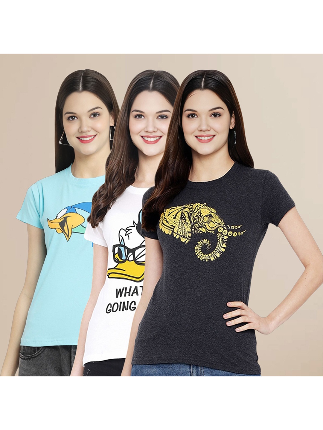 Metronaut Women Pack Of 3 Graphic Printed Round Neck Cotton Donald Duck T-shirts, Blue
Metronaut Women Pack Of 3 Graphic Printed Round Neck Cotton Donald Duck T-shirts, Blue