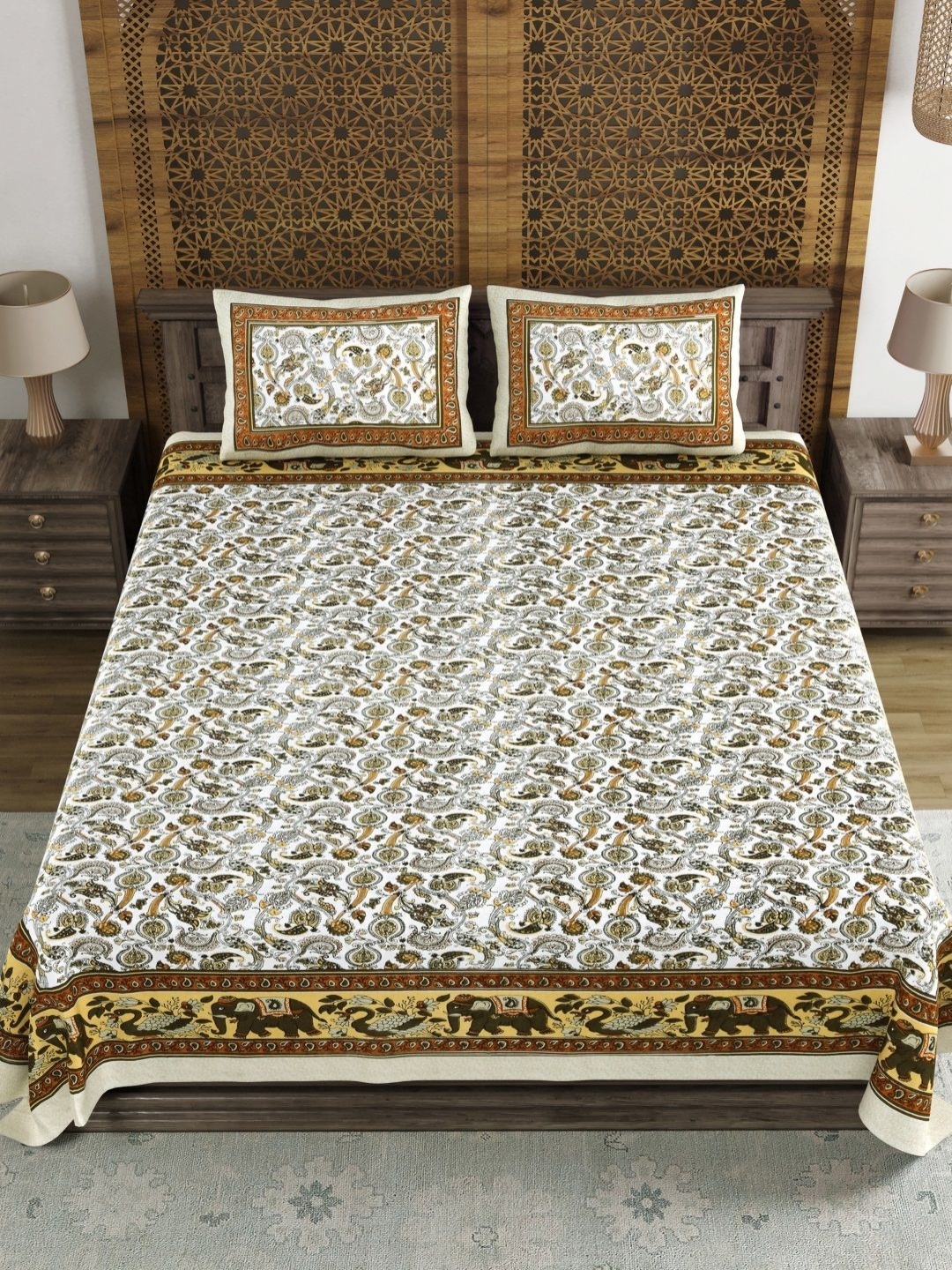 BLOCKS OF INDIA Brown & White Ethnic Motifs 120 TC King Bedsheet Set 2.18 m x 2.64 m
BLOCKS OF INDIA Brown & White Ethnic Motifs 120 TC King Bedsheet Set 2.18 m x 2.64 m