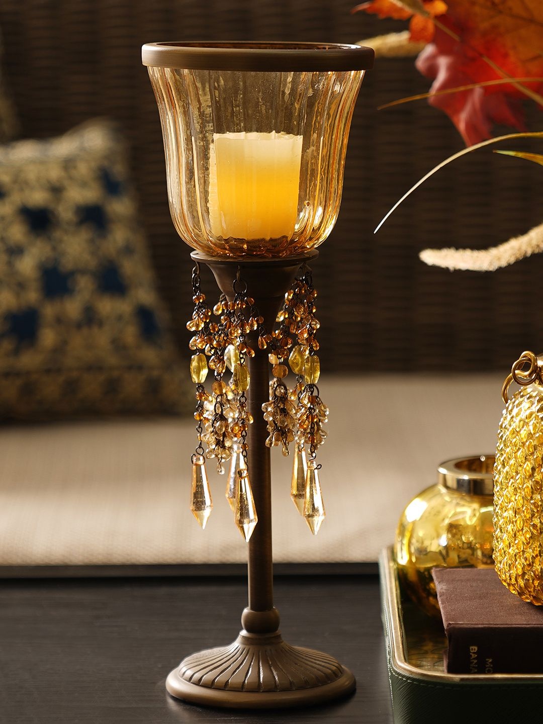 Pure Home and Living Gold-Toned Textured Candle Holder With Stand & Hanging Crystals
Pure Home and Living Gold-Toned Textured Candle Holder With Stand & Hanging Crystals