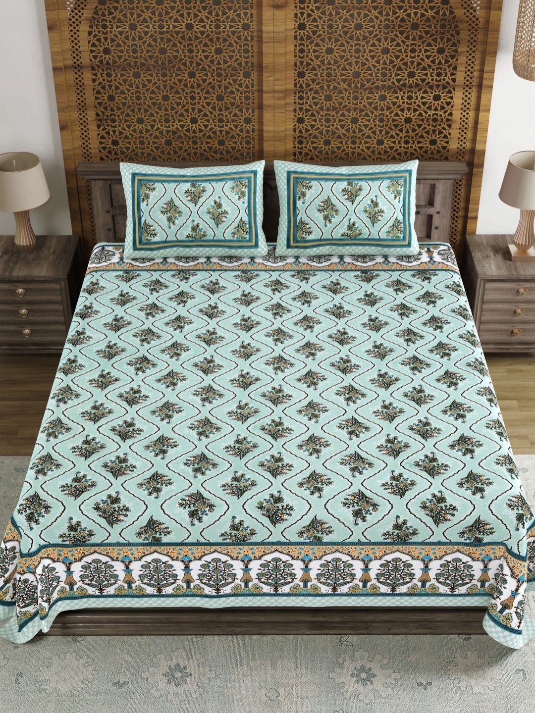 BLOCKS OF INDIA Turquoise Blue Ethnic Motifs 120 TC King Bedsheet Set 2.18 m x 2.64 m
BLOCKS OF INDIA Turquoise Blue Ethnic Motifs 120 TC King Bedsheet Set 2.18 m x 2.64 m