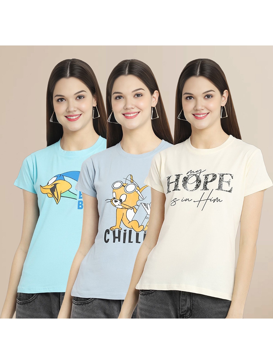 Metronaut Women Pack Of 3 Graphic Printed Round Neck Cotton Tom & Jerry T-shirts, Blue
Metronaut Women Pack Of 3 Graphic Printed Round Neck Cotton Tom & Jerry T-shirts, Blue