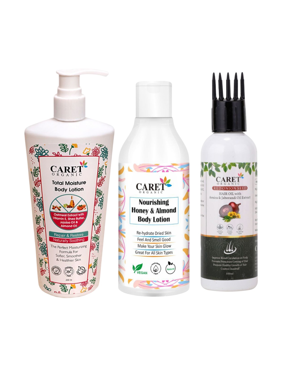 CARET ORGANIC Set Of 3 Body Lotion With Honey Body Lotion & Onion Seed Hair Oil, White
CARET ORGANIC Set Of 3 Body Lotion With Honey Body Lotion & Onion Seed Hair Oil, White