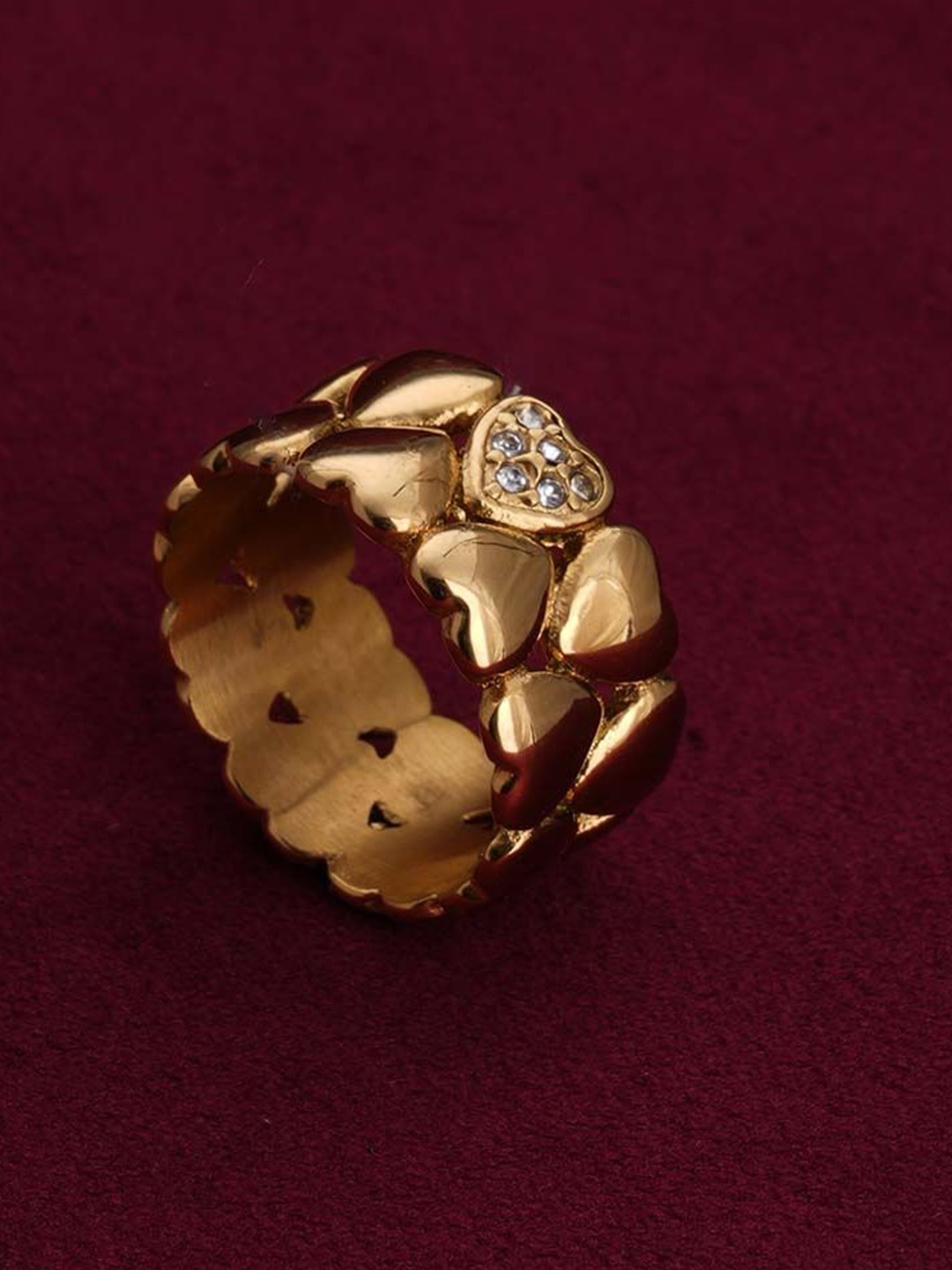 PALMONAS Anti Tarnish Gold-Plated Stainless Steel Cubic Zirconia-Studded Finger Ring
PALMONAS Anti Tarnish Gold-Plated Stainless Steel Cubic Zirconia-Studded Finger Ring