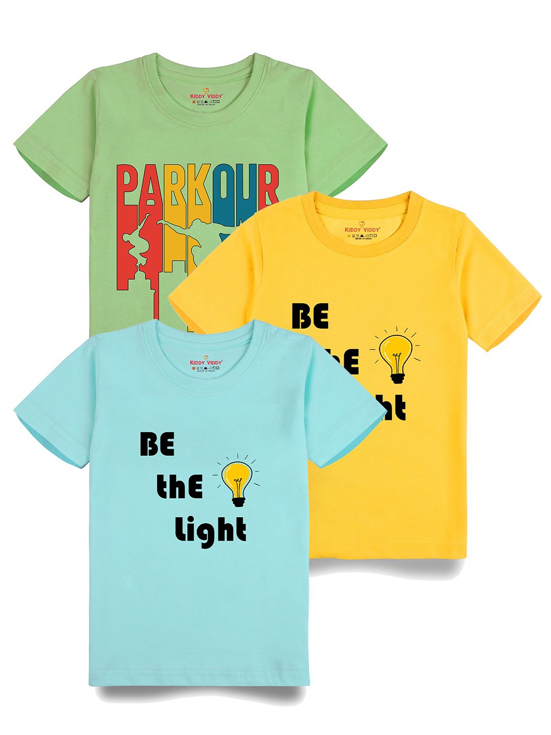 Kiddy Viddy Boys Pack Of 3 Typography Printed Round Neck Cotton T-shirts, Yellow
Kiddy Viddy Boys Pack Of 3 Typography Printed Round Neck Cotton T-shirts, Yellow