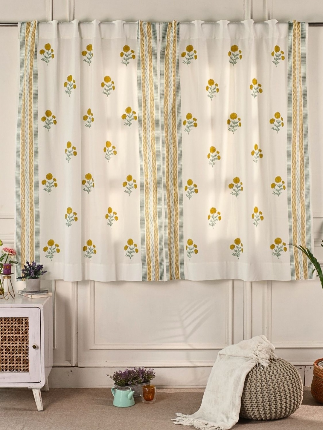 Peepul Tree Marigold Mustard Yellow 2 Pieces Floral Printed Sheer Window Curtain, White
Peepul Tree Marigold Mustard Yellow 2 Pieces Floral Printed Sheer Window Curtain, White