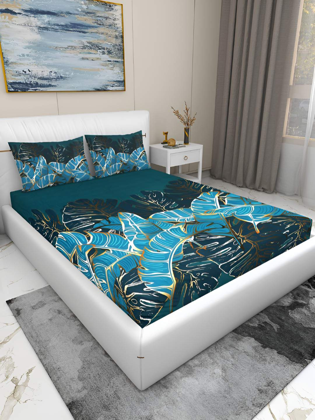 GAPU & BALY Green & Blue Floral 180 TC King Bedsheet with 2 Pillow Covers 2.50 m x 2.75 m, Grey
GAPU & BALY Green & Blue Floral 180 TC King Bedsheet with 2 Pillow Covers 2.50 m x 2.75 m, Grey